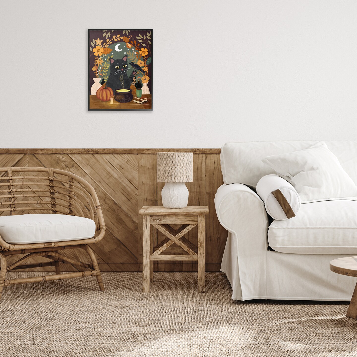 Autumnal Cat &#x26; Cauldron Framed Giclee Art