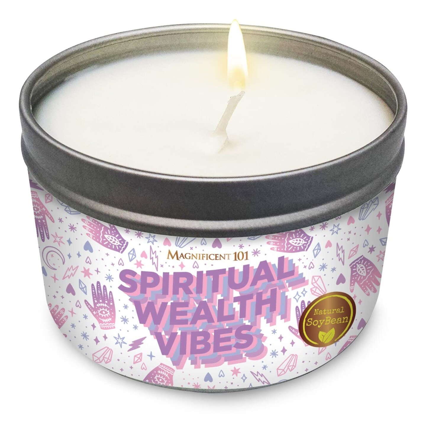 Magnificent 101 Long Lasting Spiritual Wealth Vibes Smudge Candle with Sage &#x26; Clove Essential Oils | 6 Oz - 35 Hour Burn Time | All Natural Soy Wax Candle for House Energy Cleansing &#x26; Manifestation