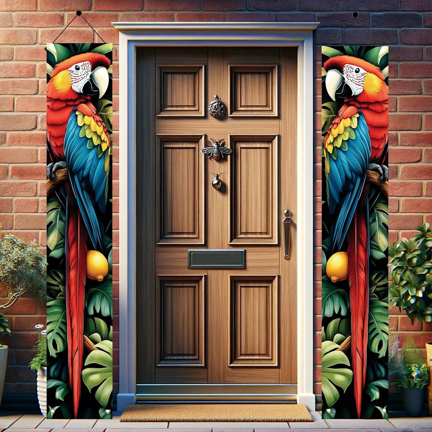 Tropical Parrot Porch Banners 71x12 Inch Summer Luau Party Decorations Colorful Macaw Hanging Door Signs Jungle Leaves Citrus Fruits Outdoor Patio Welcome Banner for Home Decor