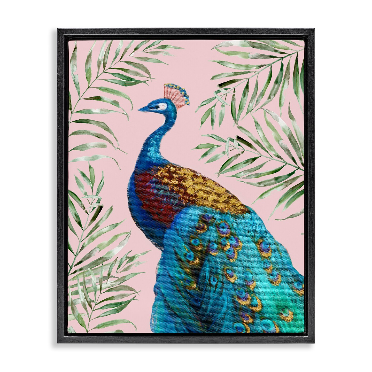 Stupell Industries Elegant Peacock & Palm Sprigs Floating Frame Design by Nan