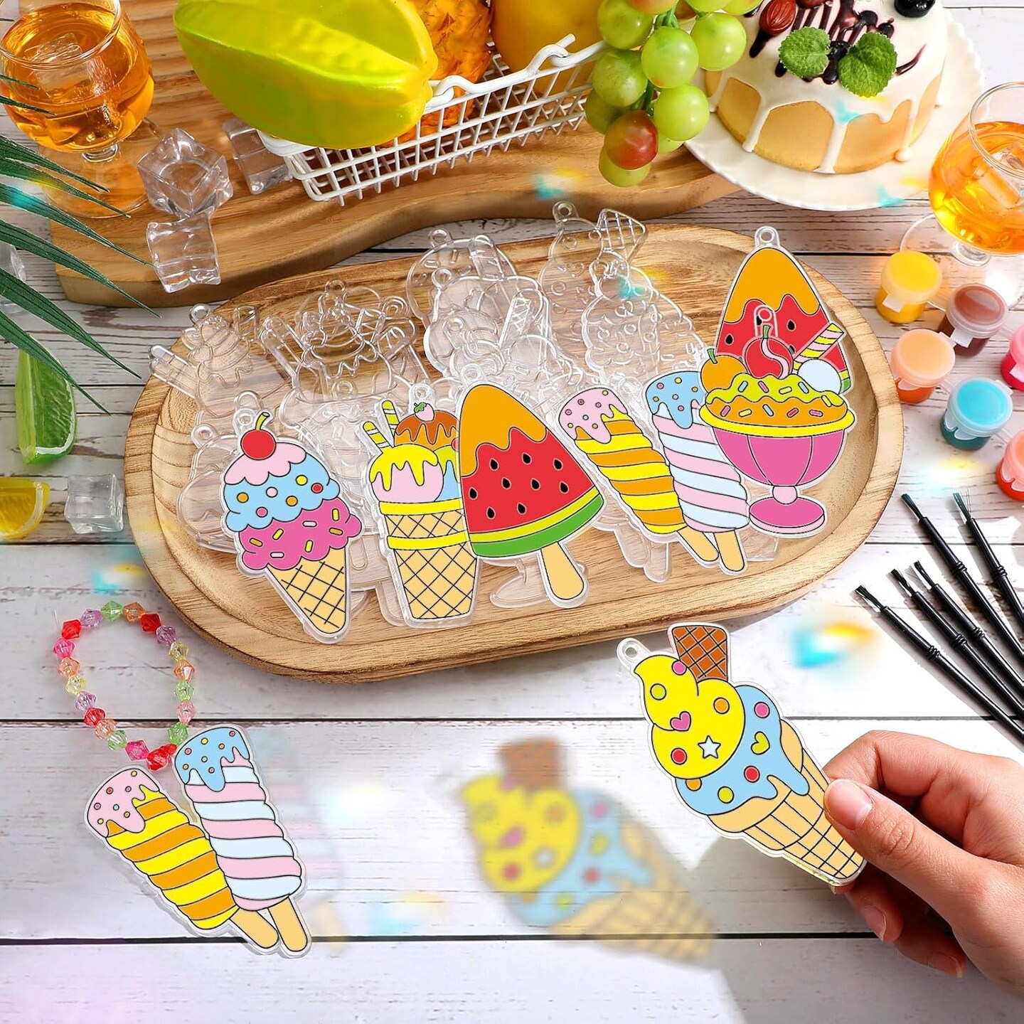 30 Sets Summer Suncatchers Window Art Drawing Kits DIY Ice Cream Sun Catcher Crafts Bulk Paint Your Own Window Hanging Ornaments