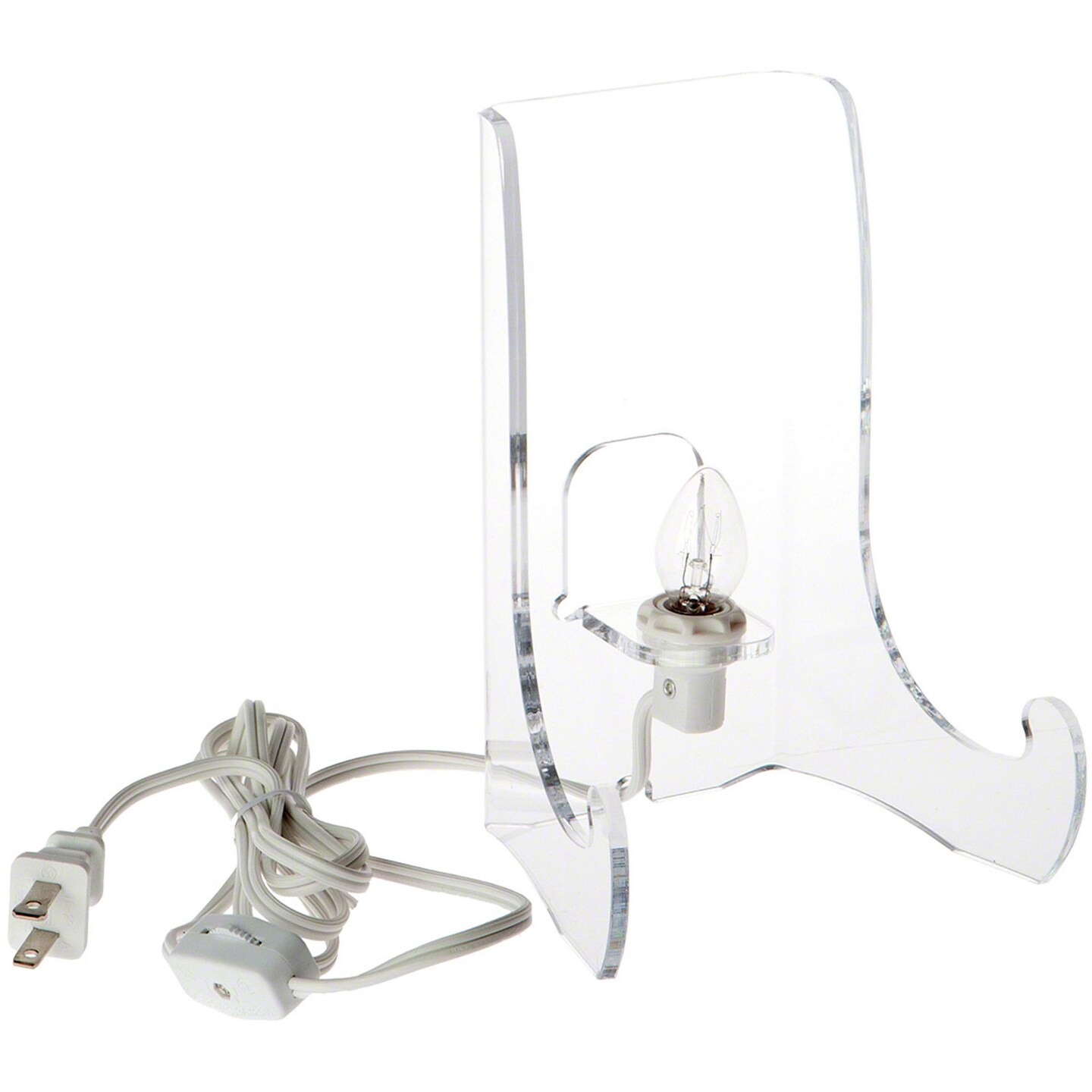 Plymor Clear Acrylic Lighted Flat Back Easel With Shallow Support Ledges, 7.5&#x22; H x 5.375&#x22; W x 4.25&#x22; D