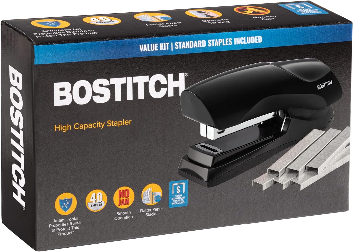 Office Stapler Heavy Duty - 40 Sheet Stapler for Desk -Full-Strip - Includes 1260 Staples - Black