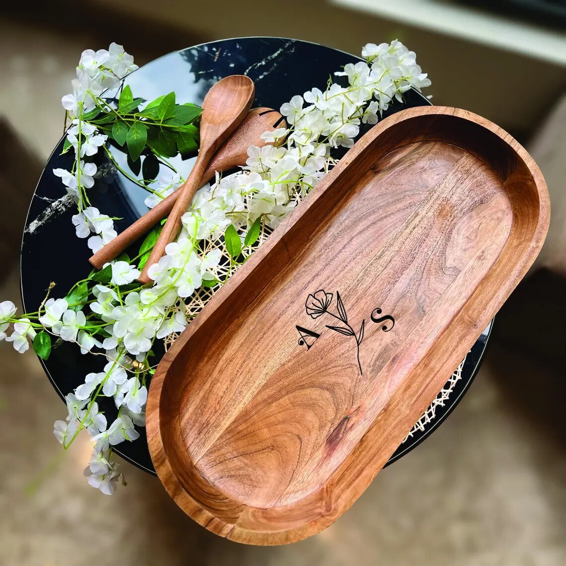 Custom Engraved Dough Bowl, Couple's Initials Bowl, Valentine’s Day Gift, Personalized Wedding Gift, Rustic Home Décor, Anniversary Keepsake