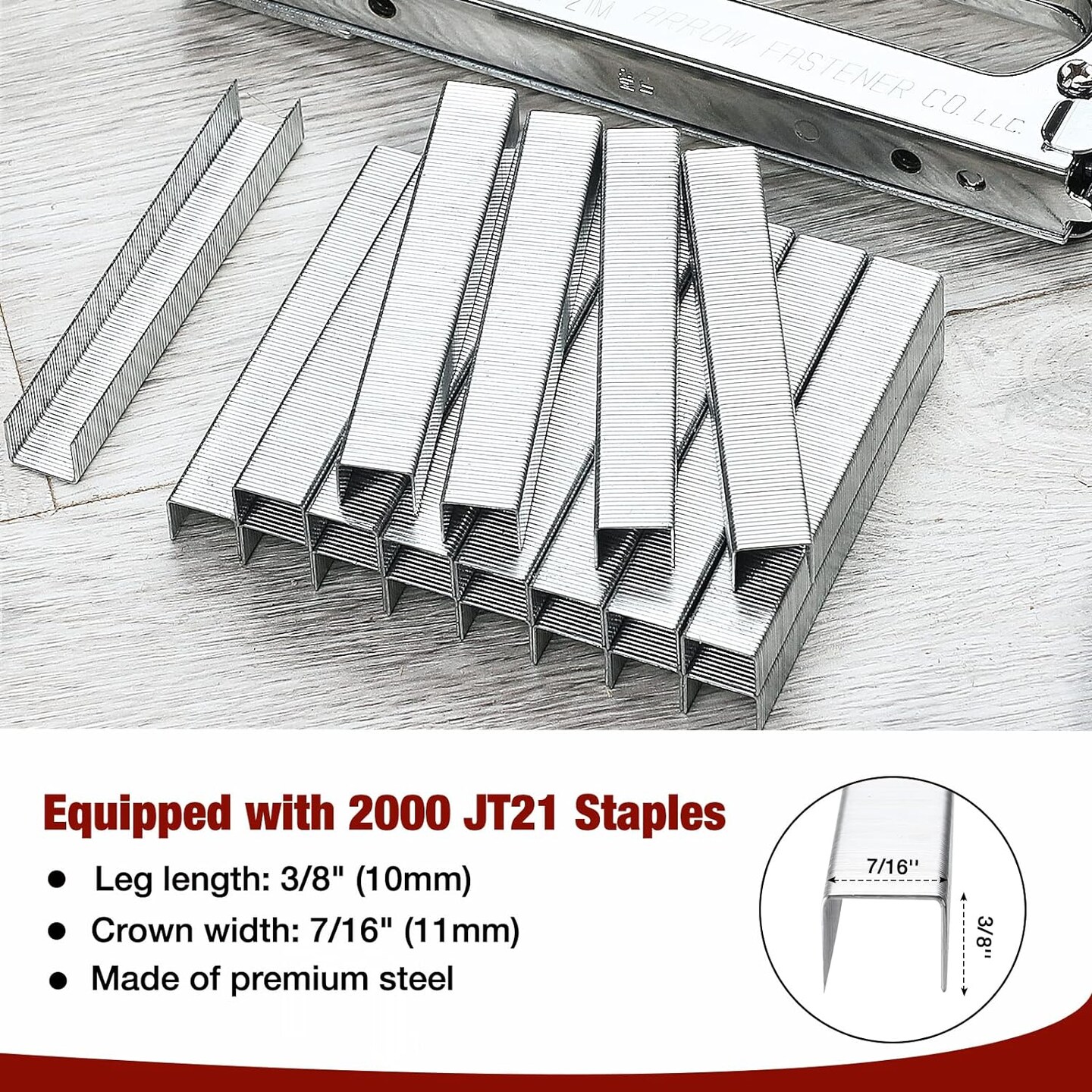 JT27 Light Duty Staple Gun Kit, Thin Wire Stapler with 2000 Pieces JT21 3/8" Staples, Lightweight Chromed-Steel Housing