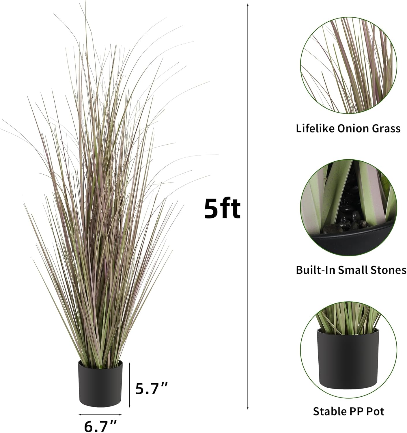 5 Feet Artificial Onion Grass, 59in Lifelike Indoor Outdoor Fake Grasses Plant, Home Office Wedding D&#xE9;cor Plants in Pot, Faux Houseplant, UV Resistant, Housewarming Gift, Purple