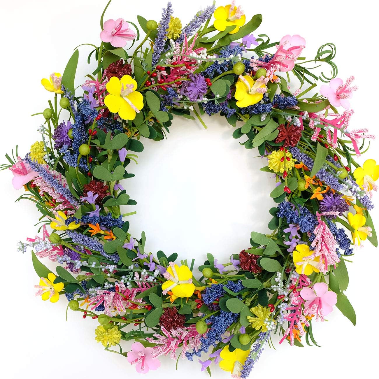 20” Daisy & Lavender Wreath – Artificial Flower & Berry Spring/Summer Decor