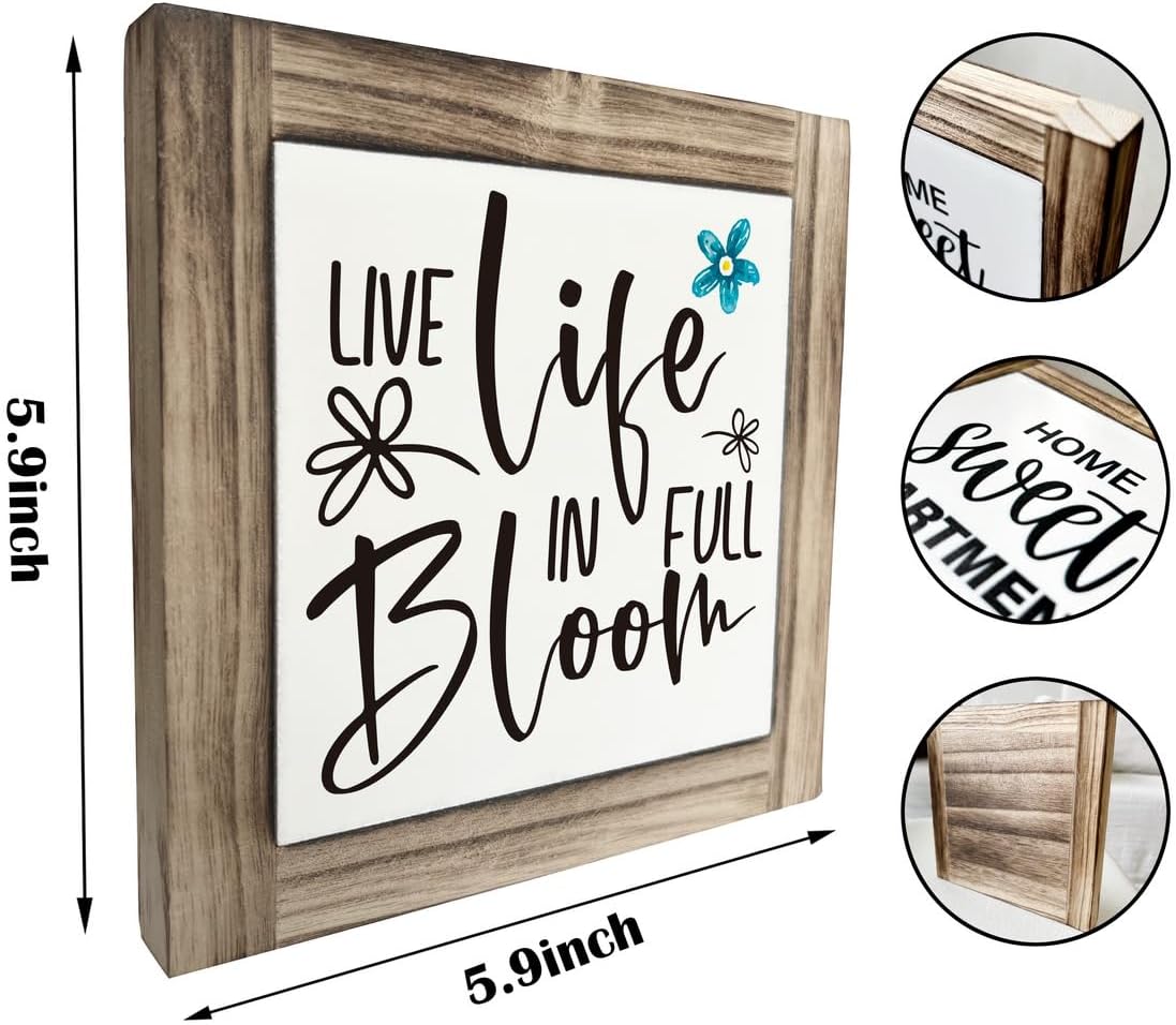 Spring Wood Sign, Box Wood Plaques Desk D&#xE9;cor, Tabletop Shelf Decoration, Inspirational Spring Quotes, Spring Summer Decor Art, Farmhouse Wood Sign, Rustic Home Decor, Live Life in Full Bloom