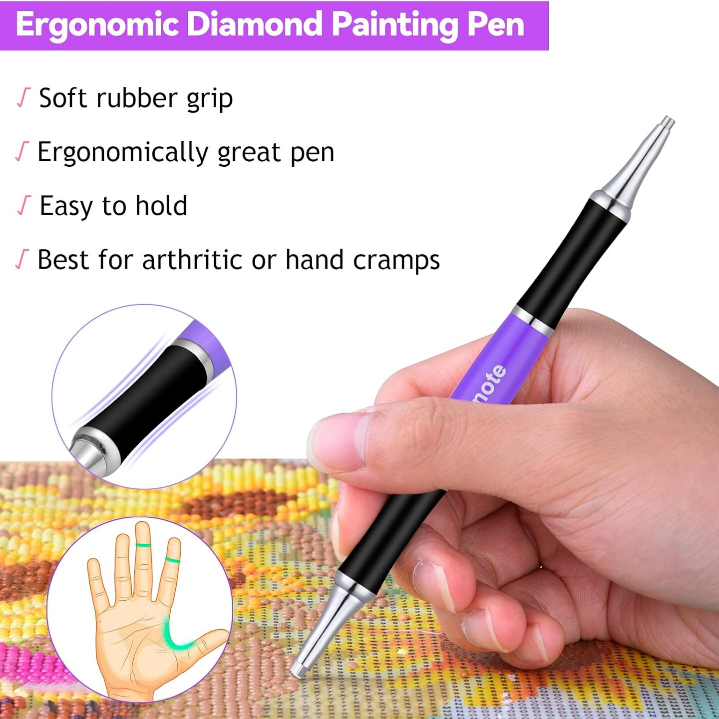 Diamond Art Painting Pen, Upgrade Dual Rubber Metal Screw In Tip Round And Square Drill Pen