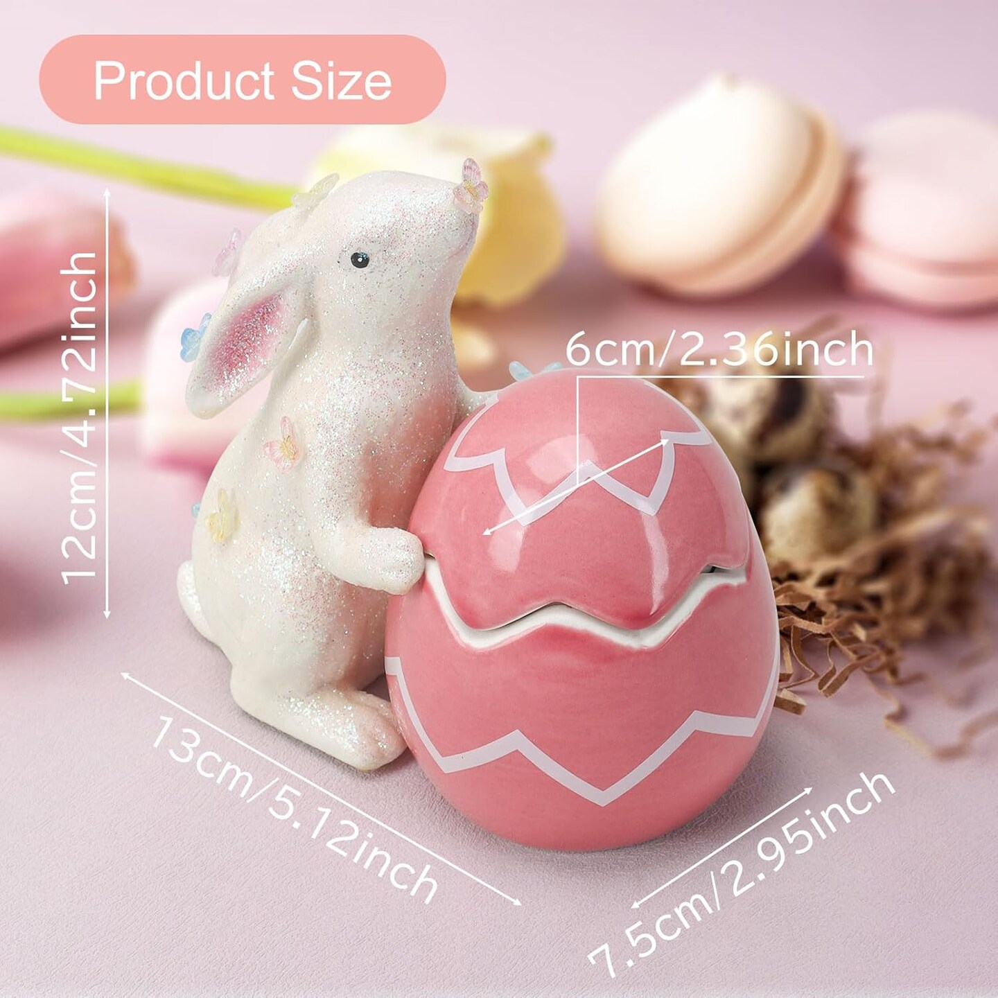 Ceramic Easter Bunny Figurines with Egg Scented Candle &#x26; DIY Stickers, Spring Home Decor for Farmhouse, Soy Wax Egg Jar, Rabbit Spring Decorations Indoor Gifts for Women