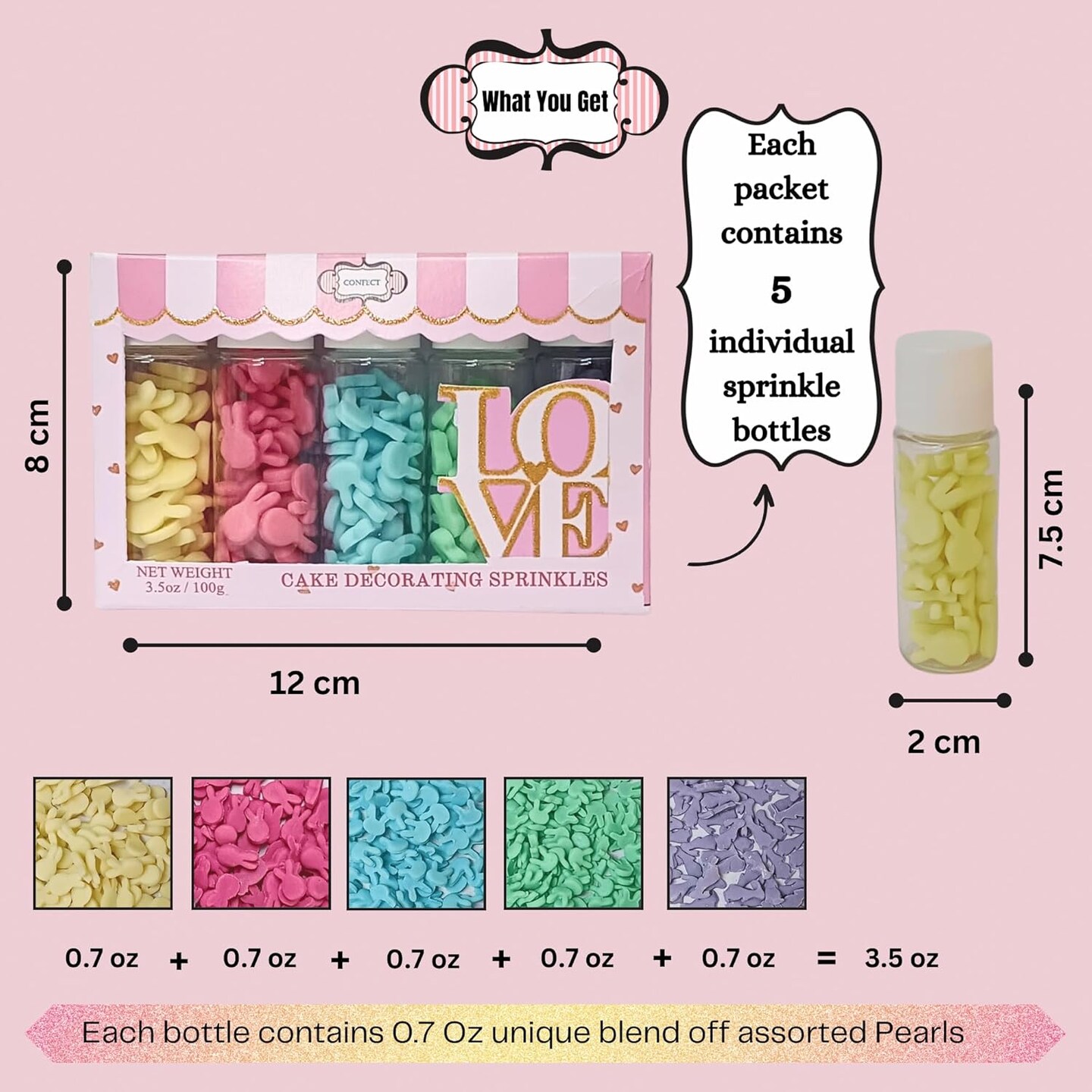 Assorted pack of 5 Parrot Green, Yellow, Pink and Sky Blue Easter Bunny I Cookies, Desserts &#x26; cupcake Decorating | Edible Sprinkles Mix for Baking &#x26; Cake Decorative