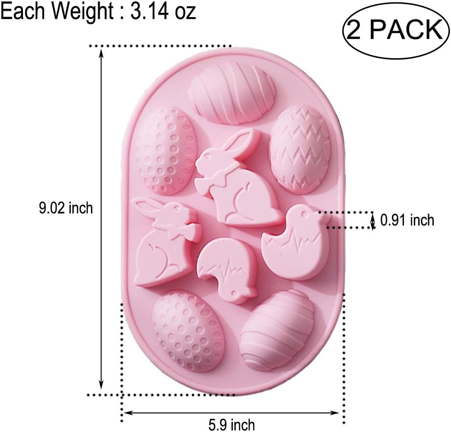 2 Pack Easter Rabbit Bunny Egg Silicone Molds, 3D Easter-theme Baking Mould Tray DIY Baking Tool for Chocolate Cake Dessert Candy Mousse Pastry Soap