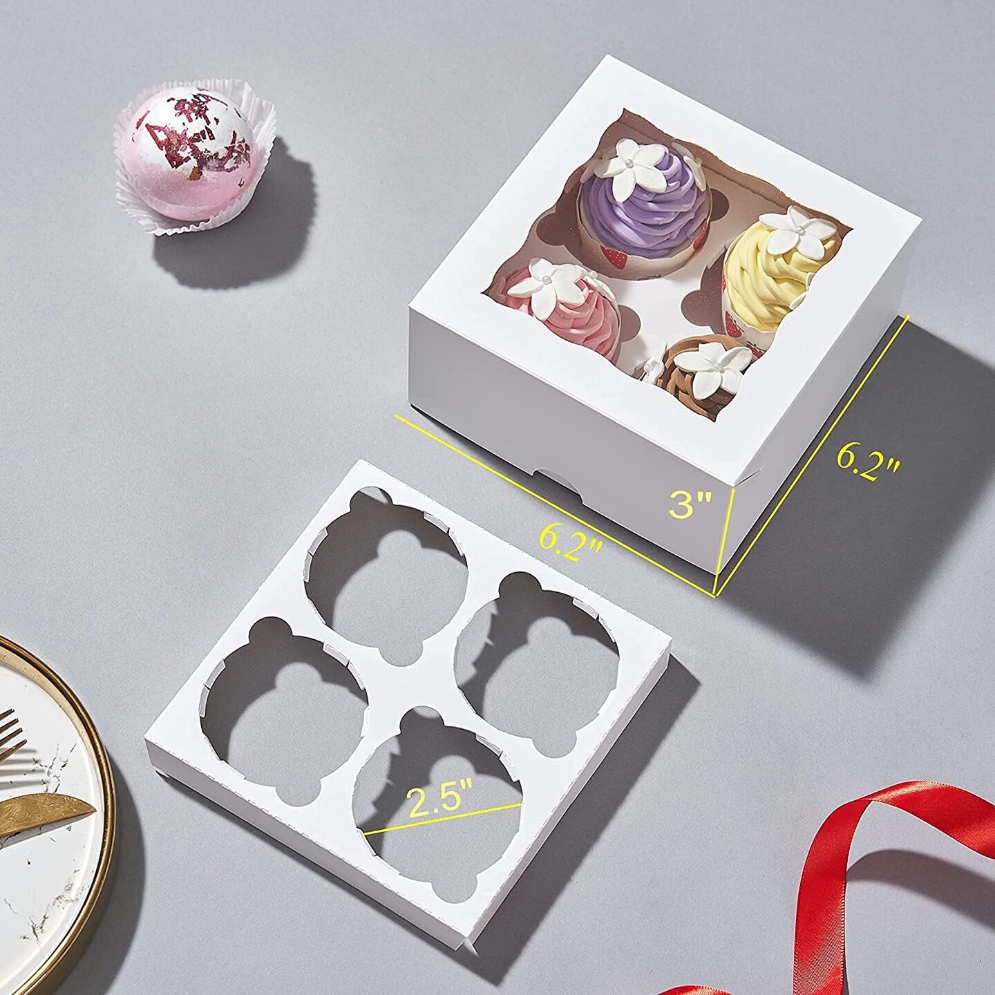 50 Pack White 4 Cupcake boxes with Window Chocolate Bomb Boxes Bakery Box Cookies Boxes Strawberry Boxes