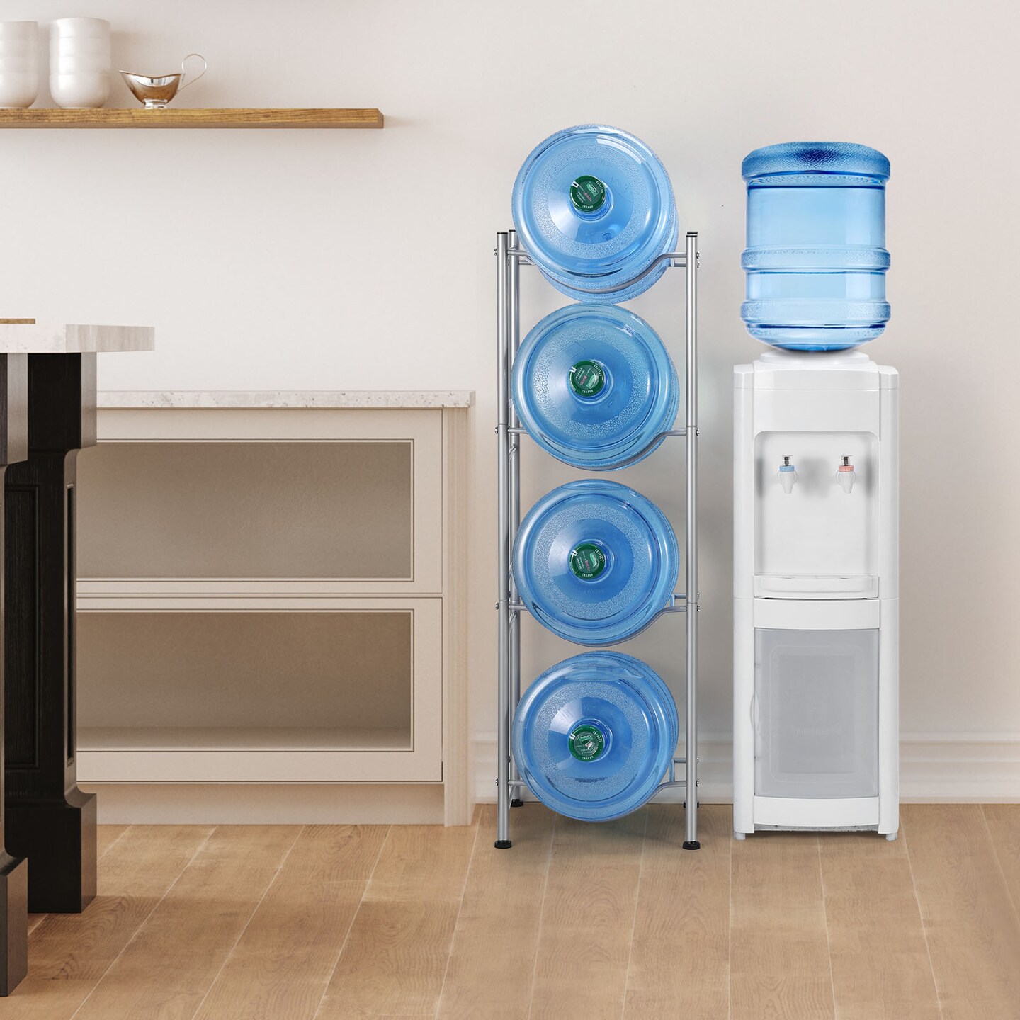 5 Gallon Water Bottle Jug Rack 4 Tier Heavy Duty Water Bottle Storage Rack Removable Gallon Water Bottle Jug Organiser for Kitchen Office Breakroom