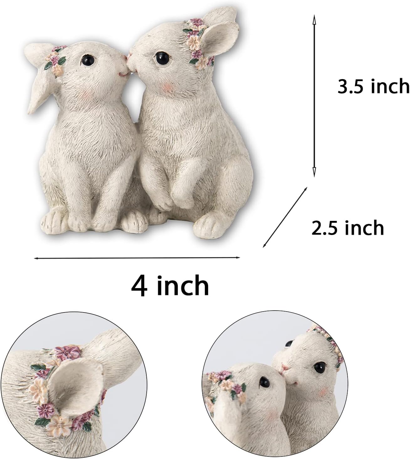 Kissing Bunny Figurine – Resin Easter Spring Tabletop Decor 4x2.5x3.5”