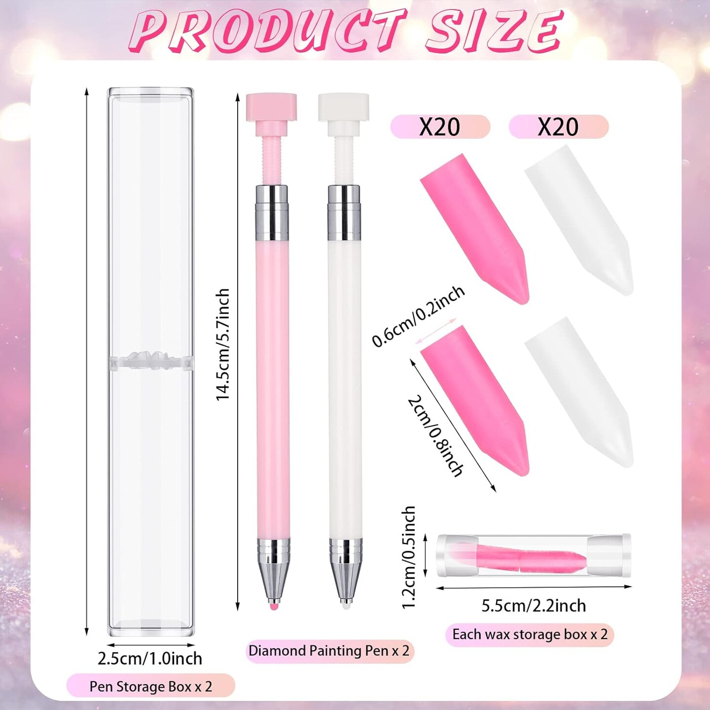 2-Pc Diamond Painting Pens with 40 Wax Refills for DIY Beads and Gems