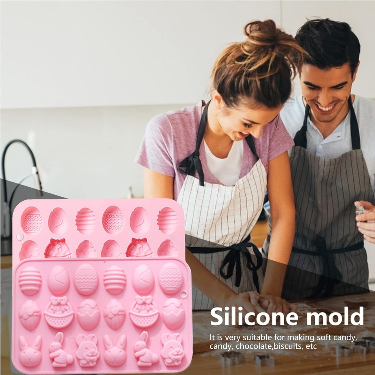 Easter Silicone Chocolate Mold 2 Pieces Egg Rabbit Bunny Shaped Mould for Chocolate Candy Cake Fondant Jelly Pudding Manual Soap Hot Chocolate Cocoa Bombs Making of Easter Party Decoration