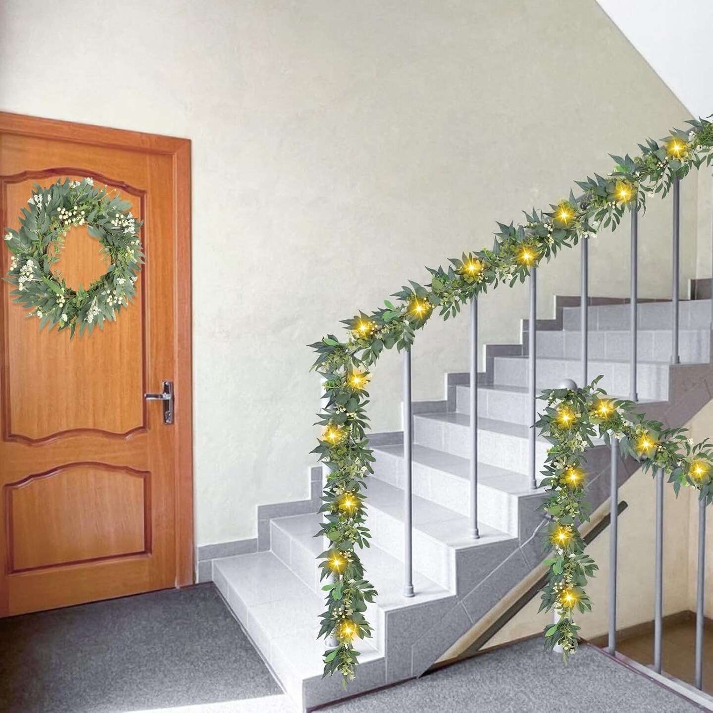 6 Ft Eucalyptus Garland with Lights, Artificial Silver Dollar Greenery