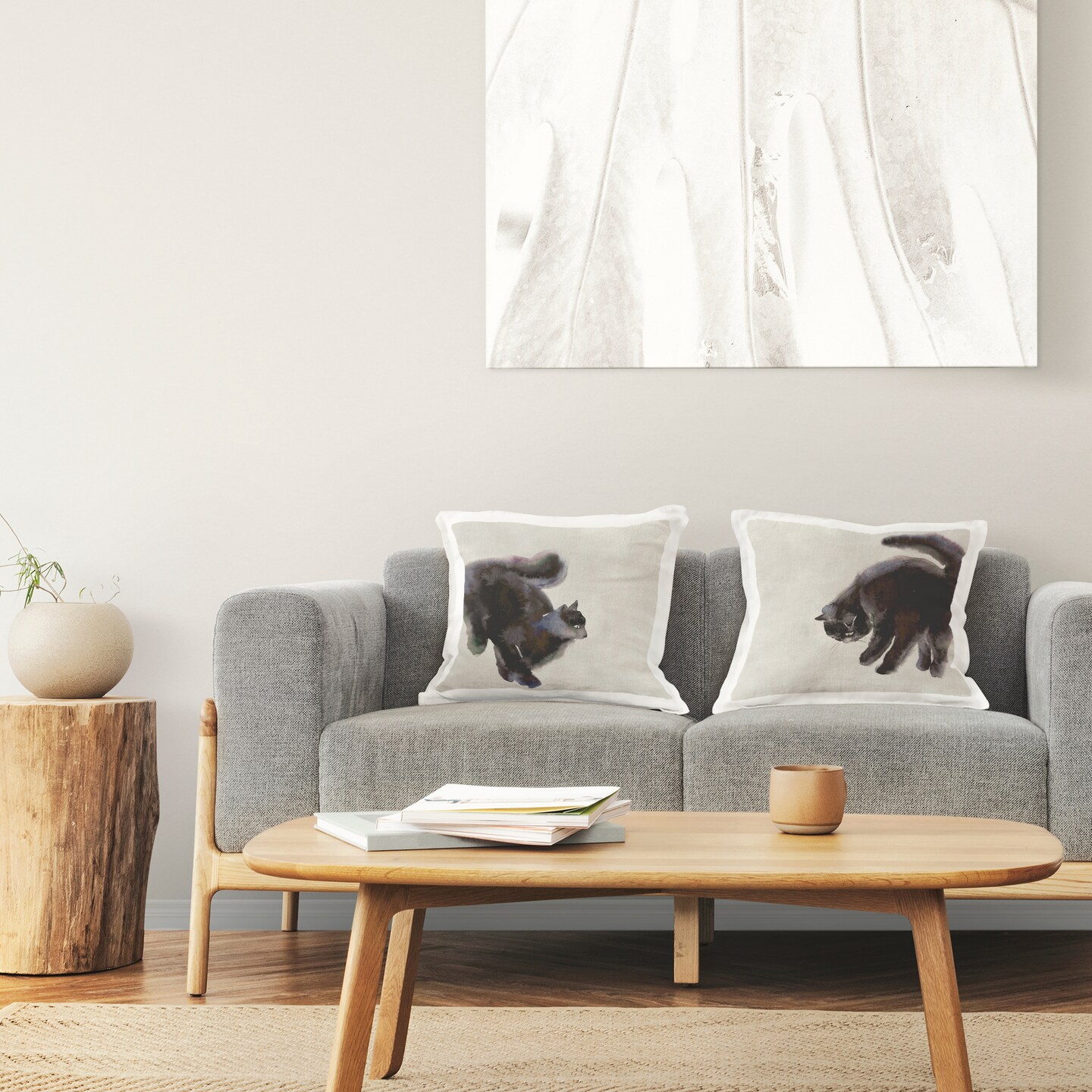 Stupell Industries Fuzzy Black Cats on Beige 2pc Decorative Printed Throw Pillow Set Design by Melissa Wang, 18 x 7 x 18