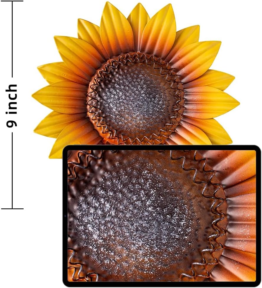 Sunflower Wall Decor - 9'' Metal Flower Wall Art Decorations 3 Pack Spring Yard Garden Sunflower Decor Hanging for Kitchen, Bathroom, Bedroom, Set of 3 Handmade Gift for Home, Indoor, Outdoor