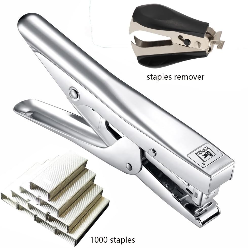 Plier Stapler Heavy Duty Office Stapler Hand Held 20-Sheet Stapler Papers Stapling Machine with 1000 Staples and Staple Remover Tool, Silver
