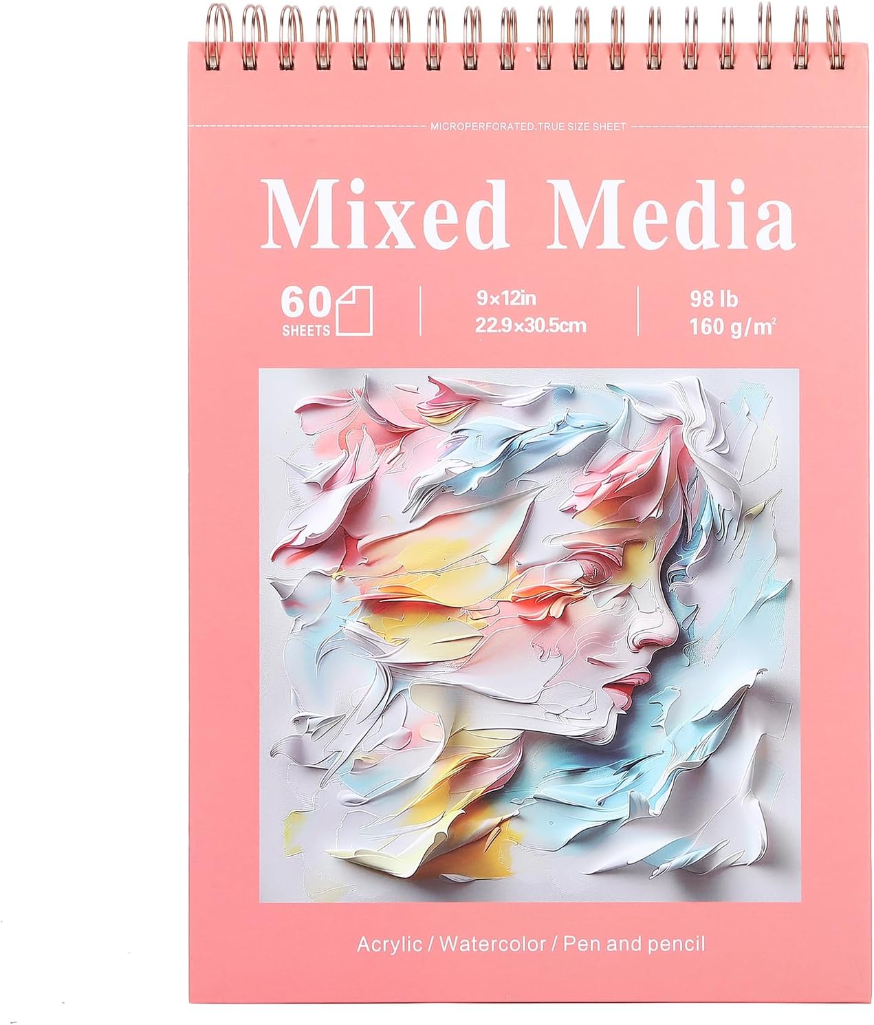 Mixed Media Sketchbook, 9x12 inches Sketch Pad 60 Sheets (98lb/160gsm) Heavyweight Drawing Papers, Top Spiral Bound Hardcover Watercolor Paper, for Wet and Dry Media (1)