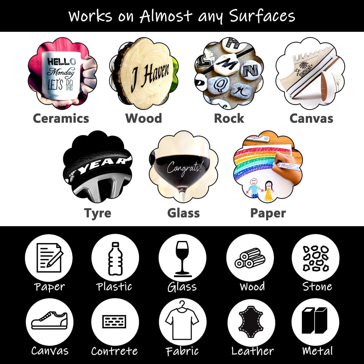 5 Pack Gold Paint Marker Pens – Oil-Based Permanent Metallic Paint Markers, Medium Tip – Waterproof Quick-Dry Pens for Rock Painting, Crafts, Ceramic, Glass, Wood, Metal & DIY Art Projects