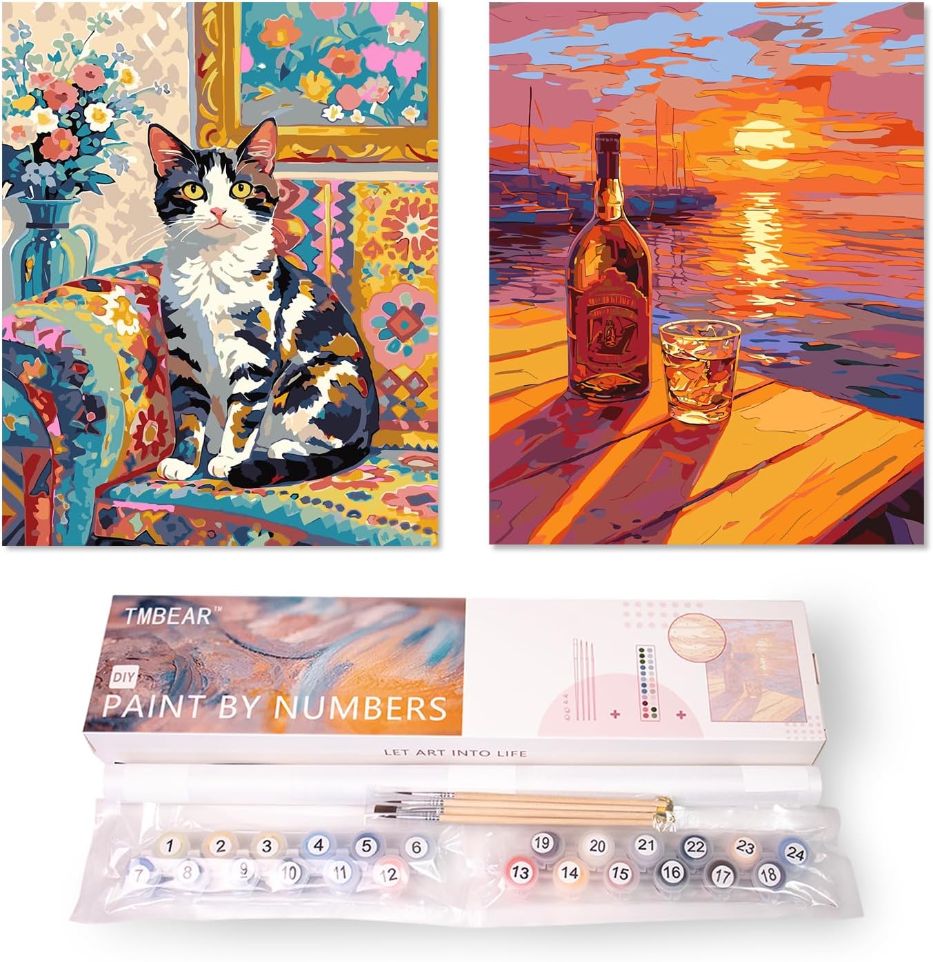 Paint by Numbers Kit for Adults Beginners,16&#x22; Wx20 L 2 Pack Canvas for Painting Kits for Adults in Colorful Box-Cat Allure and Sunset Glow