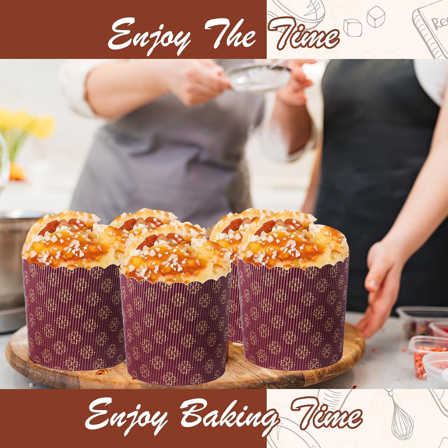 24 Pcs Easter Panettone Paper Pan Mold Corrugated Form for Cakes Bread Round Paper Baking Molds for Kitchen Muffin Cupcake Kulich Paska, Brown (12 oz)