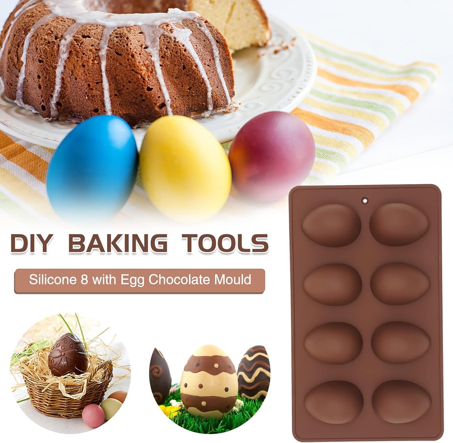 2-pack Easter Egg Silicone Molds for Cake Decorating,Peanut Butter Chocolate, Candy, Muffin Cake, Cupcake, Jello, Jello, Baking Pan,Yogurt and Ice Cream Non Stick Easter Egg Shaped Silicone Molds