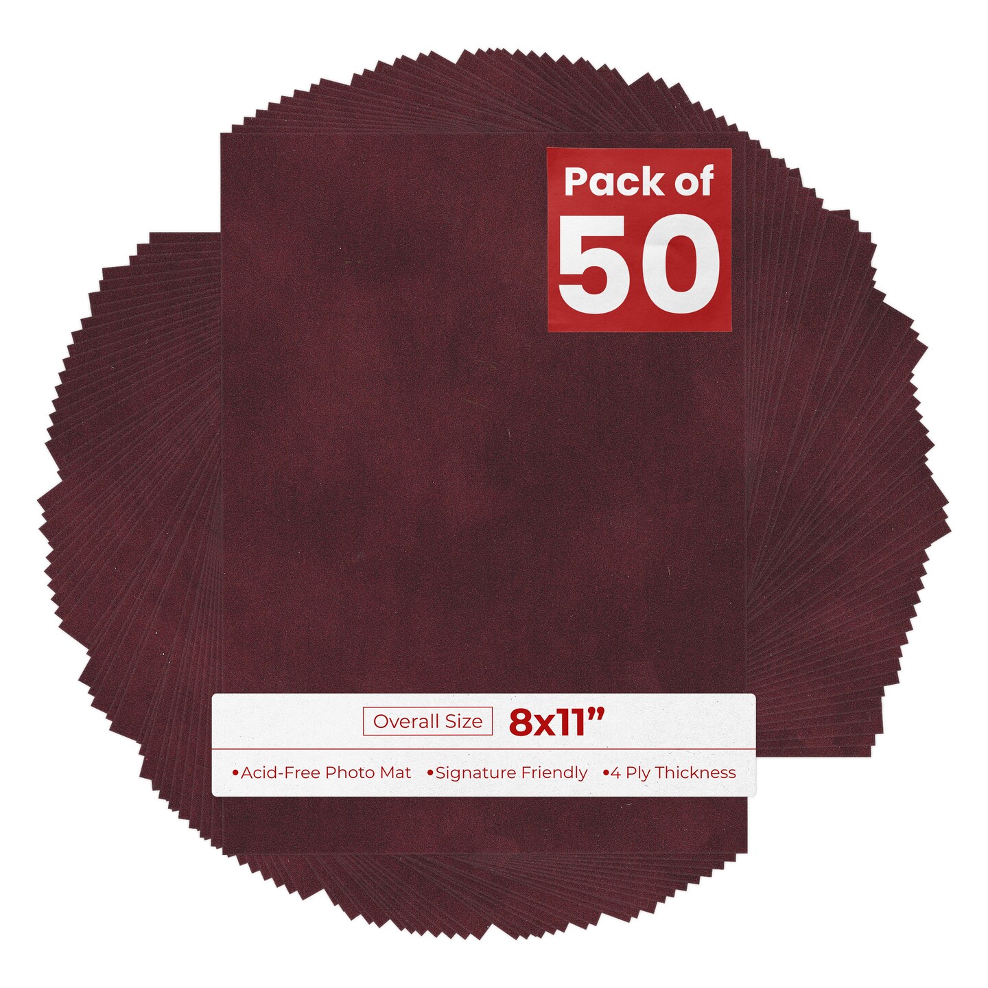 Dark Red Suede 8x11 Uncut Mat Board - Blank Sheets, No Opening