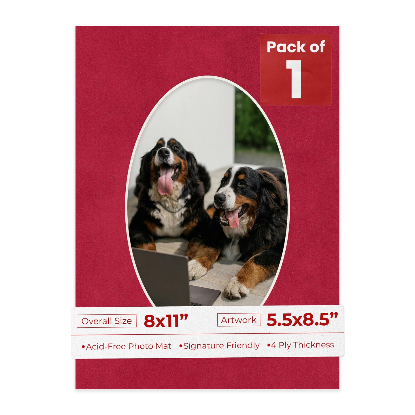 Red Suede Mat Board for 8x11 Frames - Oval Opening for 5.5x8.5 Photos