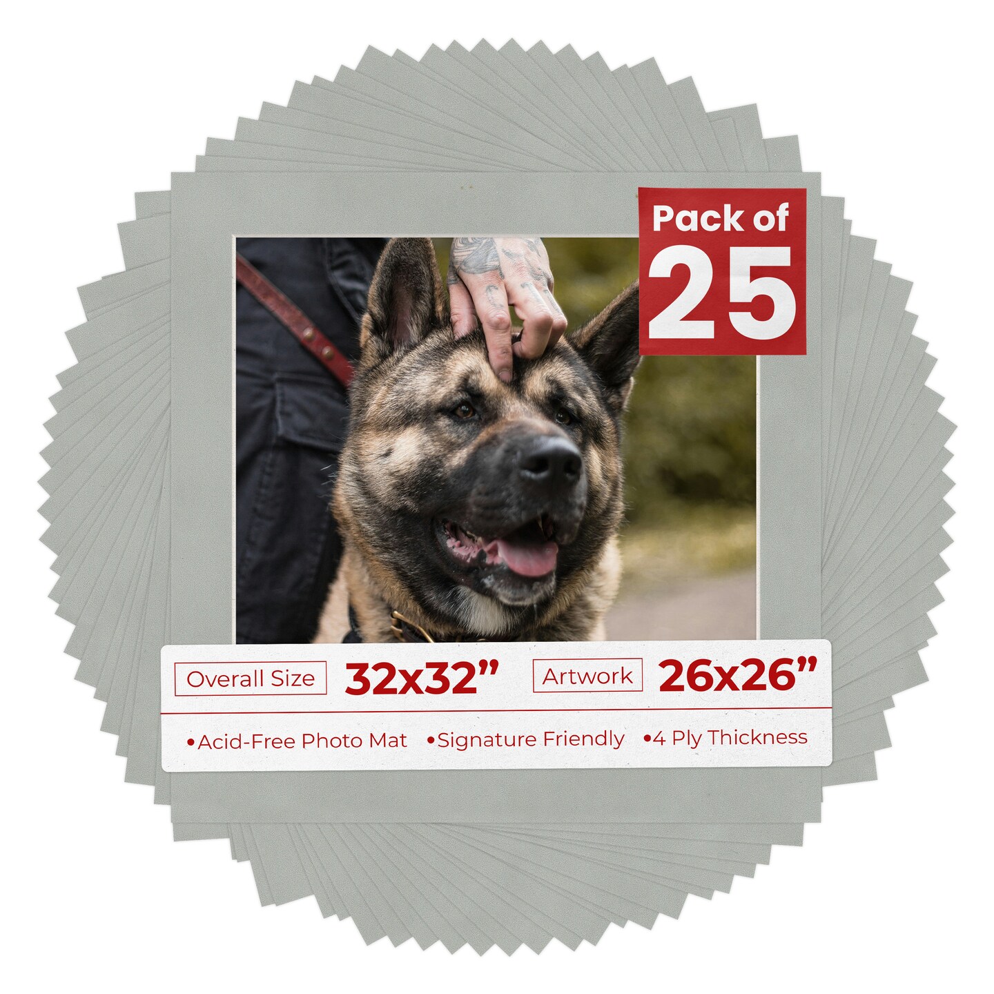 Light Grey Suede Mat Board for 32x32 Frames - Fits 26x26 Photos