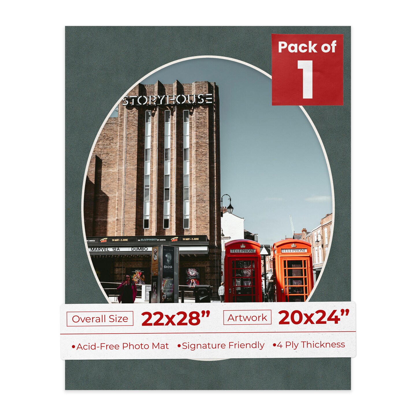 Dark Grey Suede Mat Board for 22x28 Frames - Oval Opening for 20x24 Photos