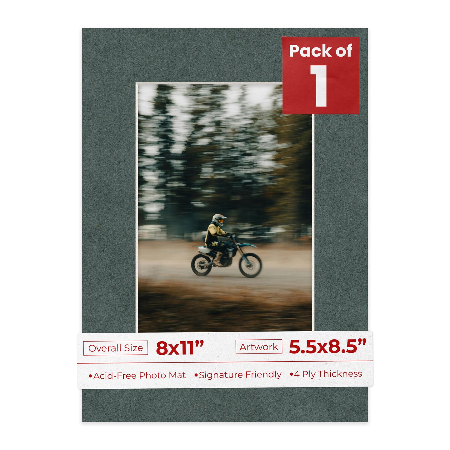 Dark Grey Suede Mat Board for 8x11 Frames - Fits 5.5x8.5 Photos