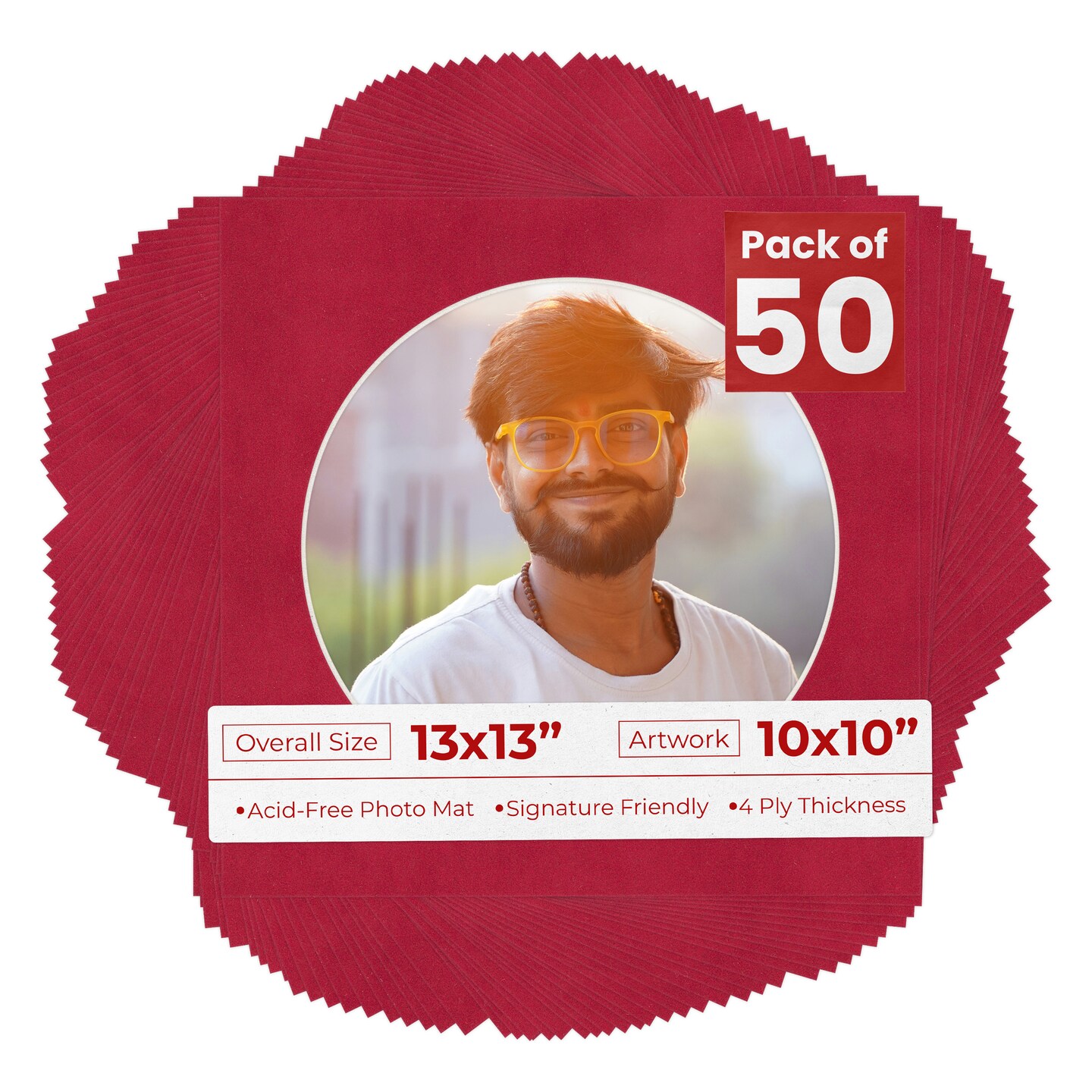 Red Suede Mat Board for 13x13 Frames - Circle Opening for 10x10 Photos