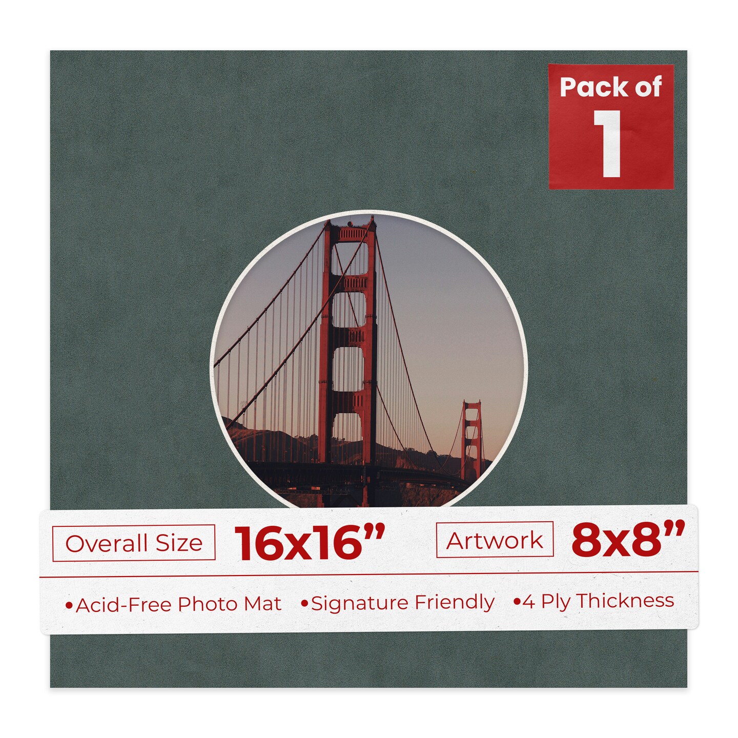 Dark Grey Suede Mat Board for 16x16 Frames - Circle Opening for 8x8 Photos