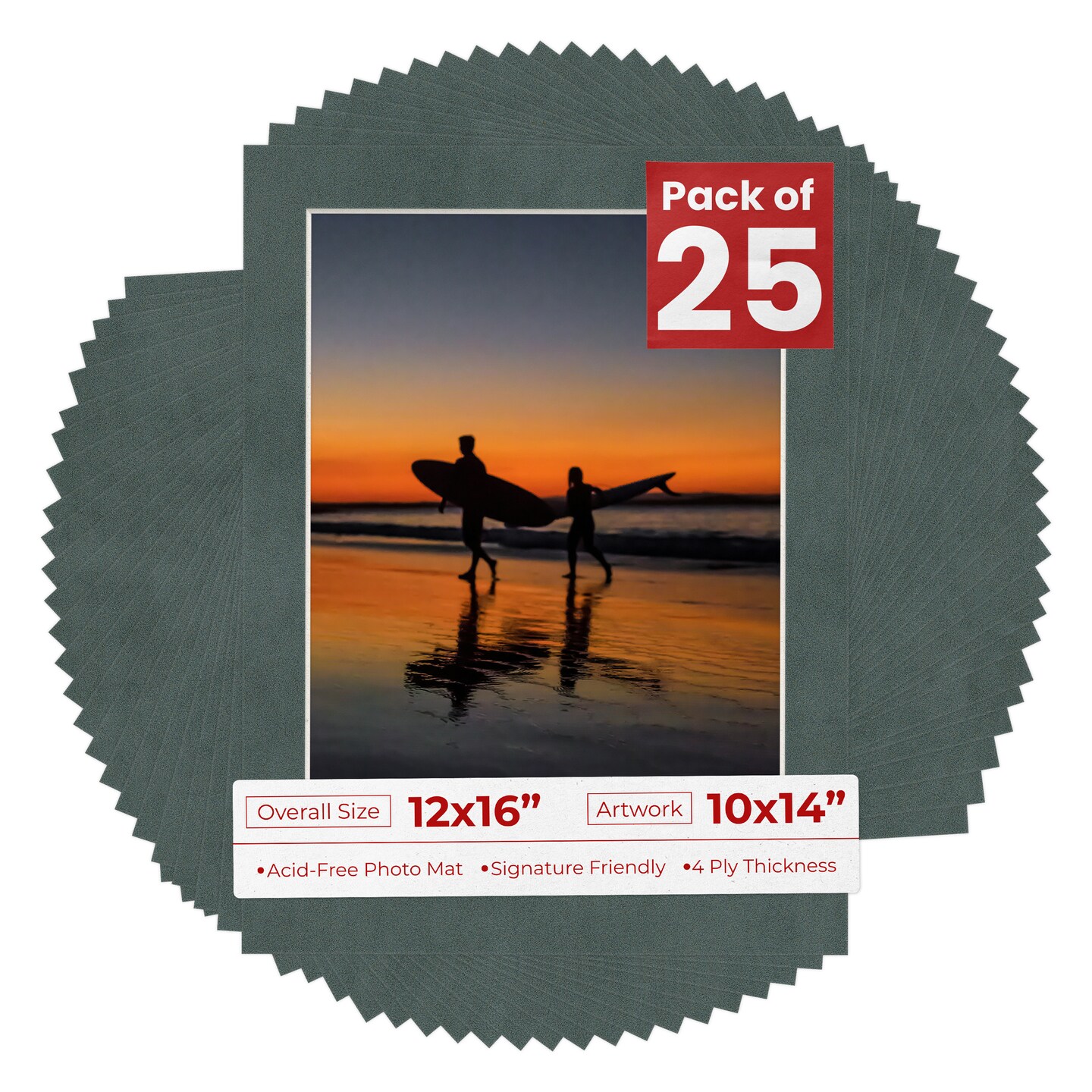 Dark Grey Suede Mat Board for 12x16 Frames - Fits 10x14 Photos