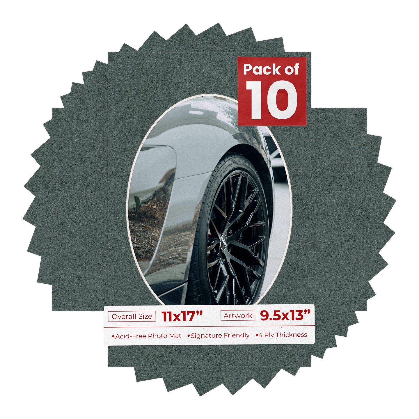 Dark Grey Suede Mat Board for 11x17 Frames - Oval Opening for 9.5x13 Photos