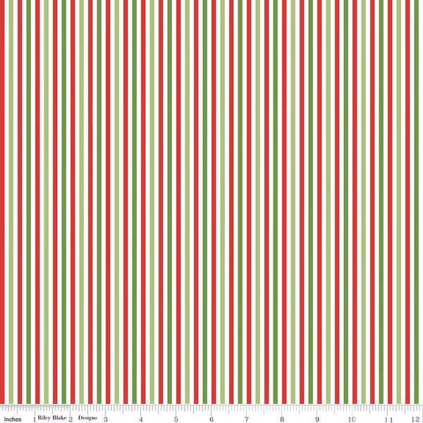 Fabric Riley Blake Basics White/Christmas 1/8" Stripes by the Quarter Yard C495-CHRISTMAS