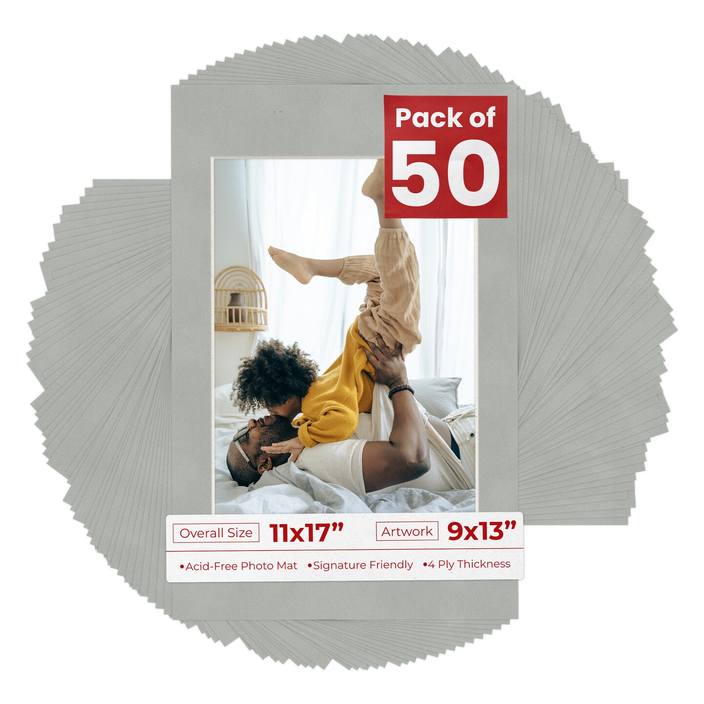 Light Grey Suede Mat Board for 11x17 Frames - Fits 9x13 Photos