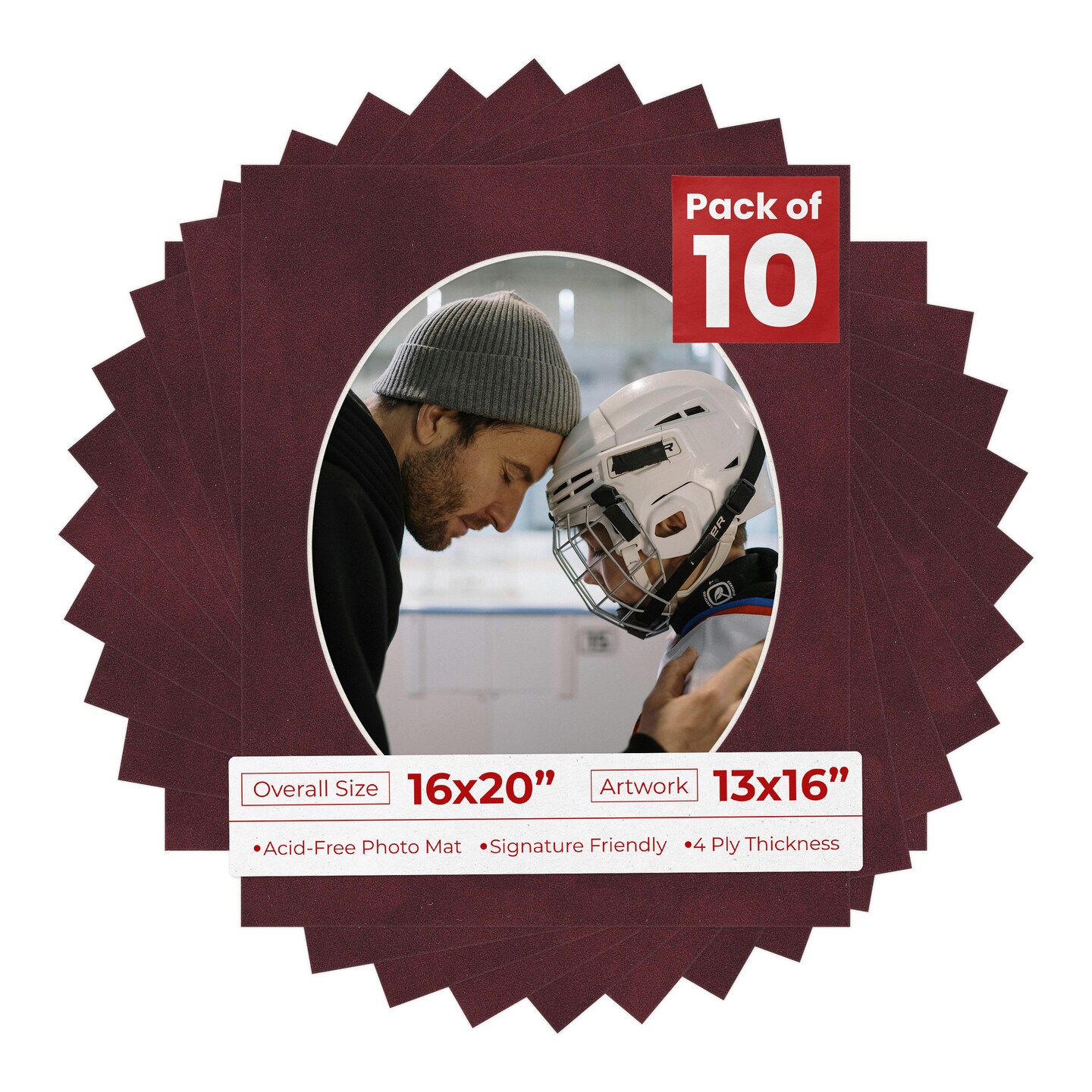 Dark Red Suede Mat Board for 16x20 Frames - Oval Opening for 13x16 Photos
