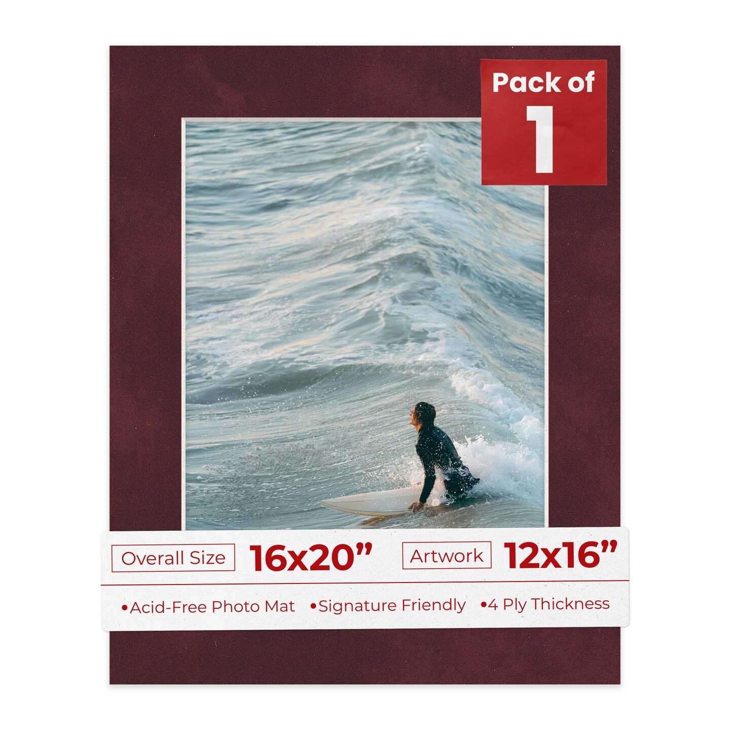 Dark Red Suede Mat Board for 16x20 Frames - Fits 12x16 Photos