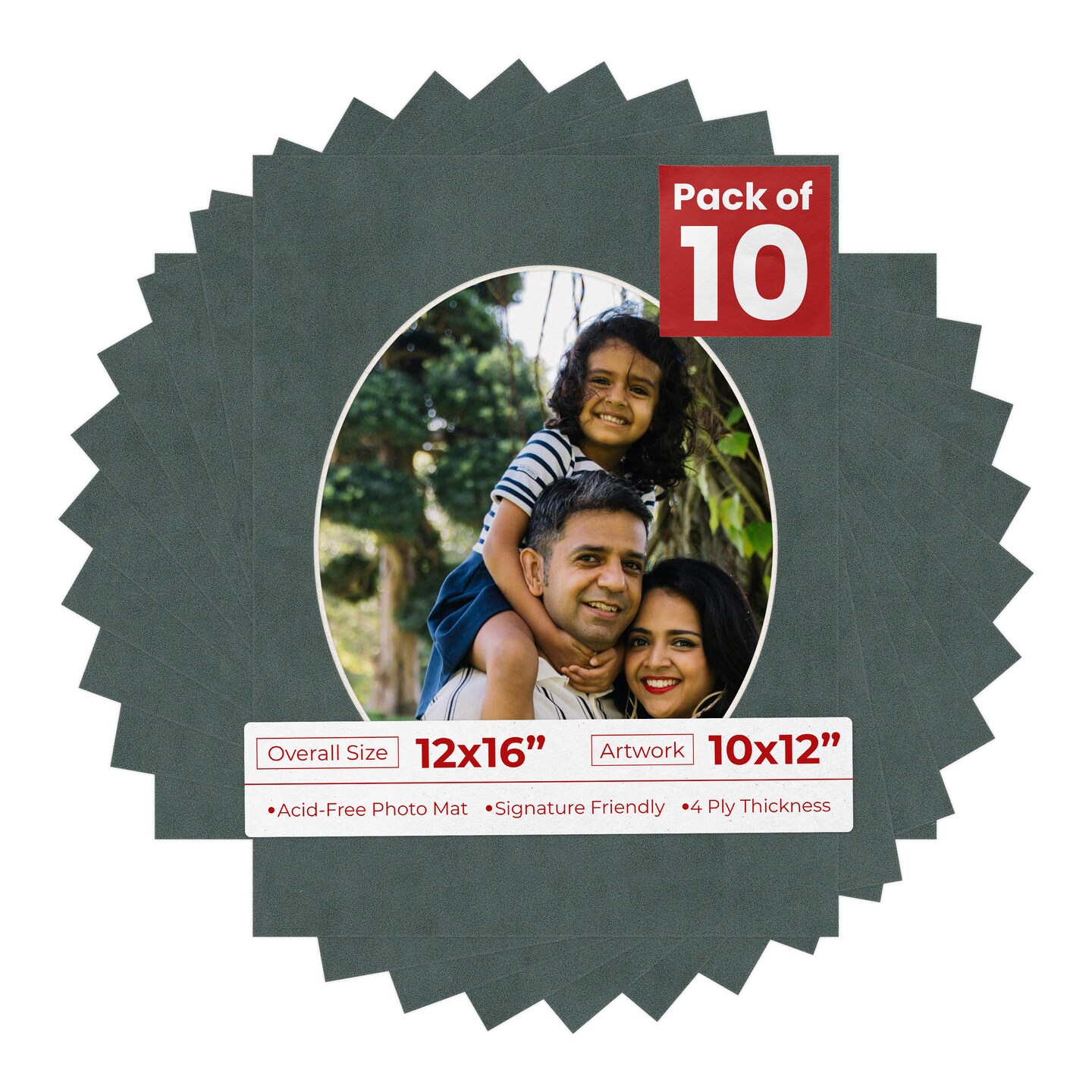 Dark Grey Suede Mat Board for 12x16 Frames - Oval Opening for 10x12 Photos