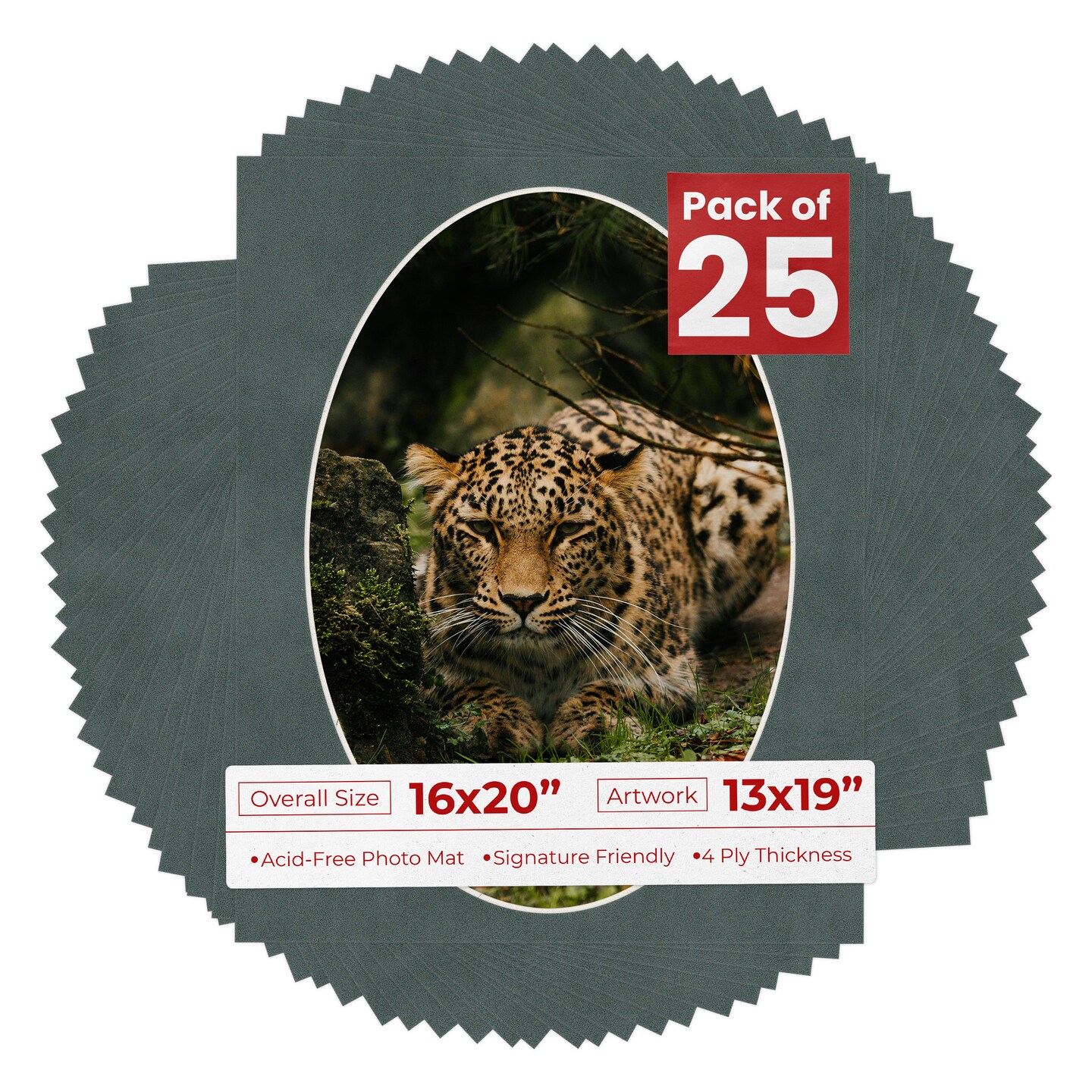 Dark Grey Suede Mat Board for 16x20 Frames - Oval Opening for 13x19 Photos