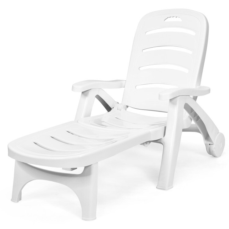 Adjustable Patio Chaise Lounge Chair 5 Position Folding with Wheels