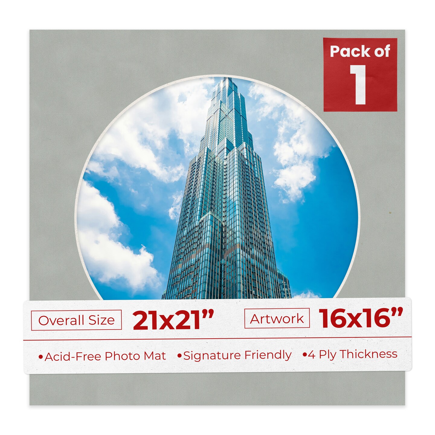 Light Grey Suede Mat Board for 21x21 Frames - Circle Opening for 16x16 Photos