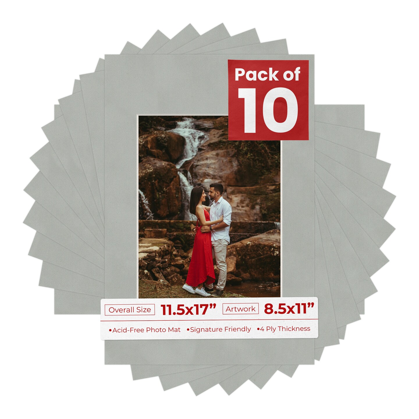 Light Grey Suede Mat Board for 11.5x17 Frames - Fits 8.5x11 Photos