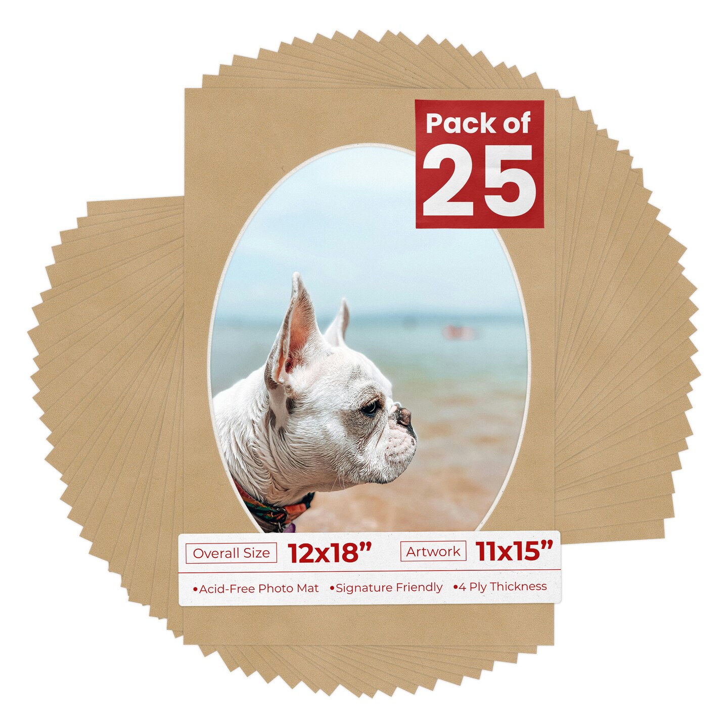 Beige Suede Mat Board for 12x18 Frames - Oval Opening for 11x15 Photos