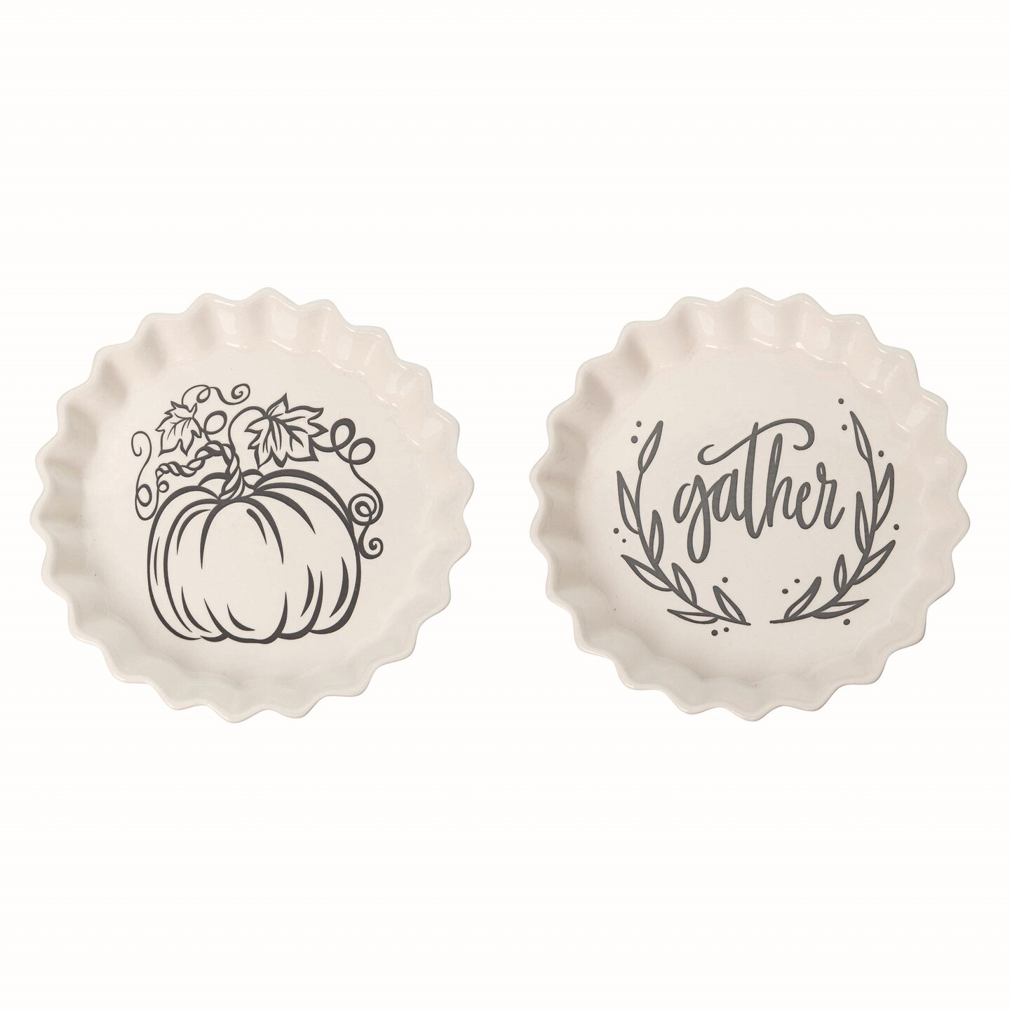 Transpac Ceramic Gather Pumpkin Pie Plate Set of 2, White Dolomite, Fall Harvest Home Decor, Dishwasher Safe, 8.75&#x22; x 1.75&#x22;